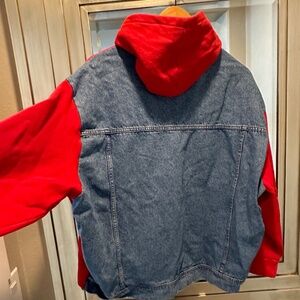Zara-Oversized Denim/Red Hoodie